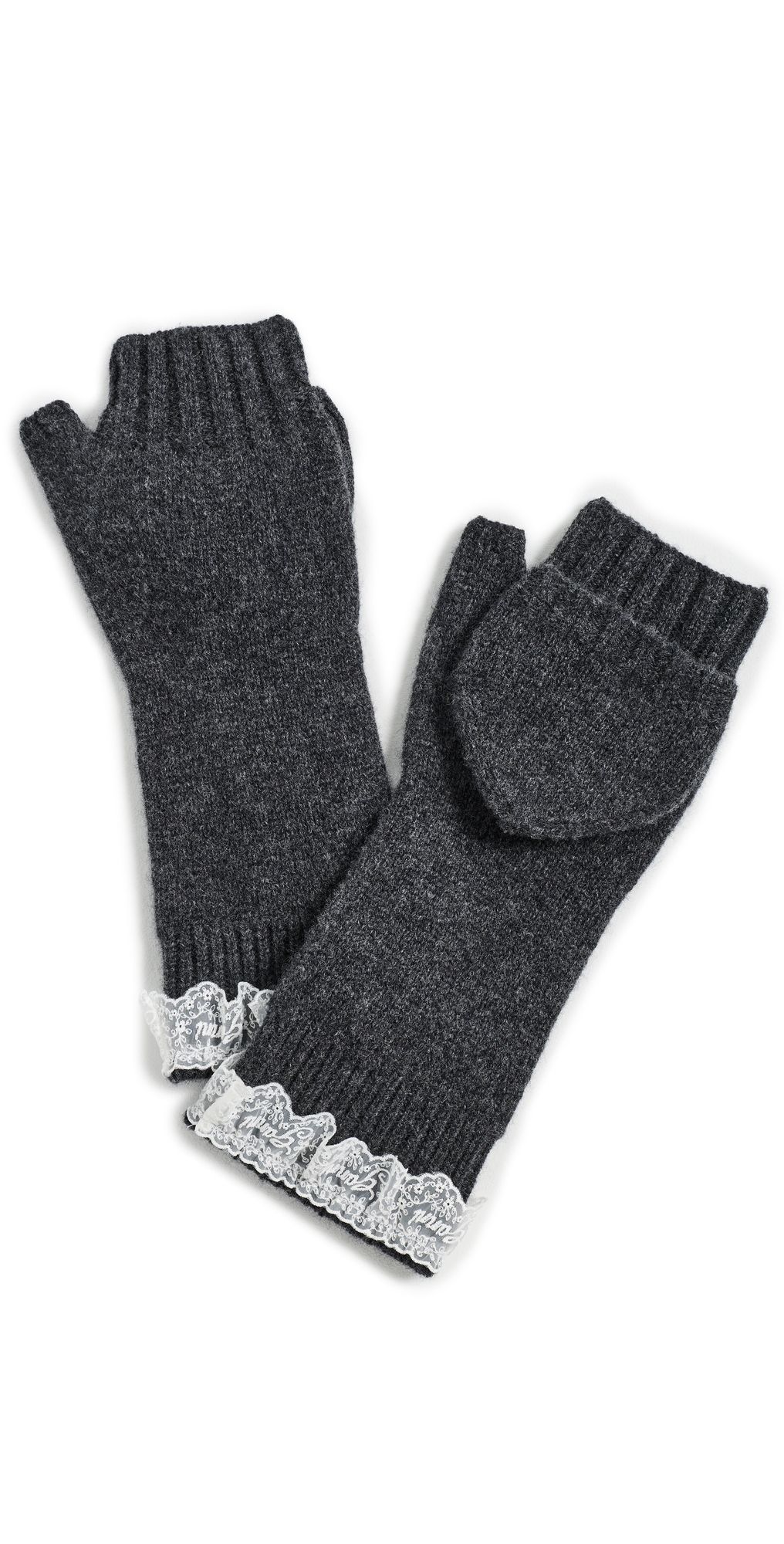 GANNI Compact Wool Lace Mittens Phantom One Size
