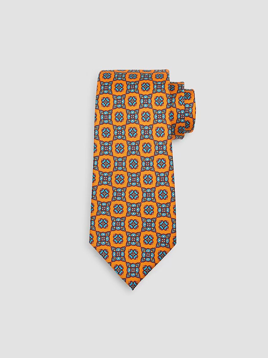 Men's Medallion Silk Tie - Orange