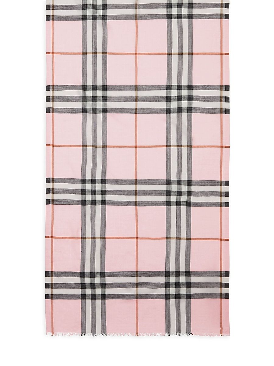 Women's Giant Check Wool-Silk Gauze Scarf - Pale Candy Pink