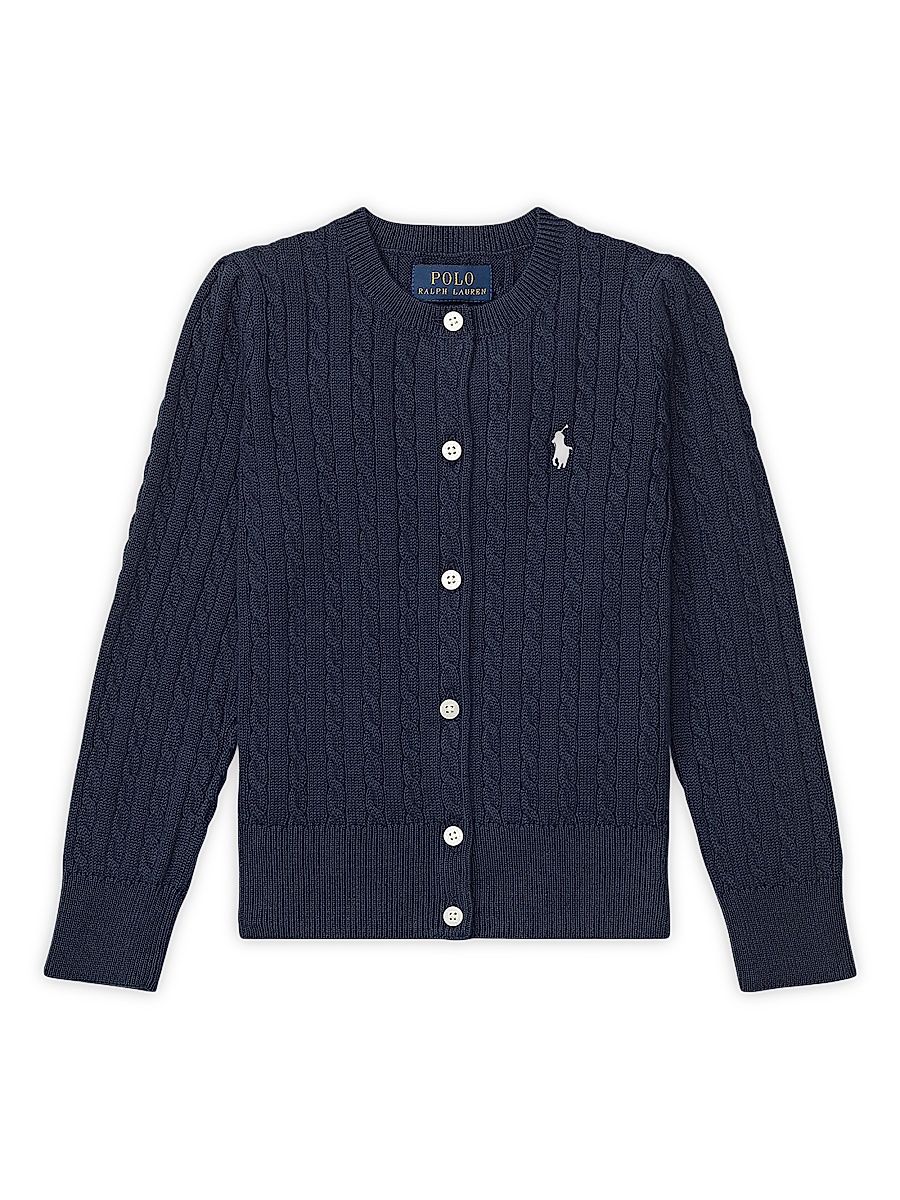 Girl's Cable-Knit Cotton Cardigan - Hunter Navy - Size 2