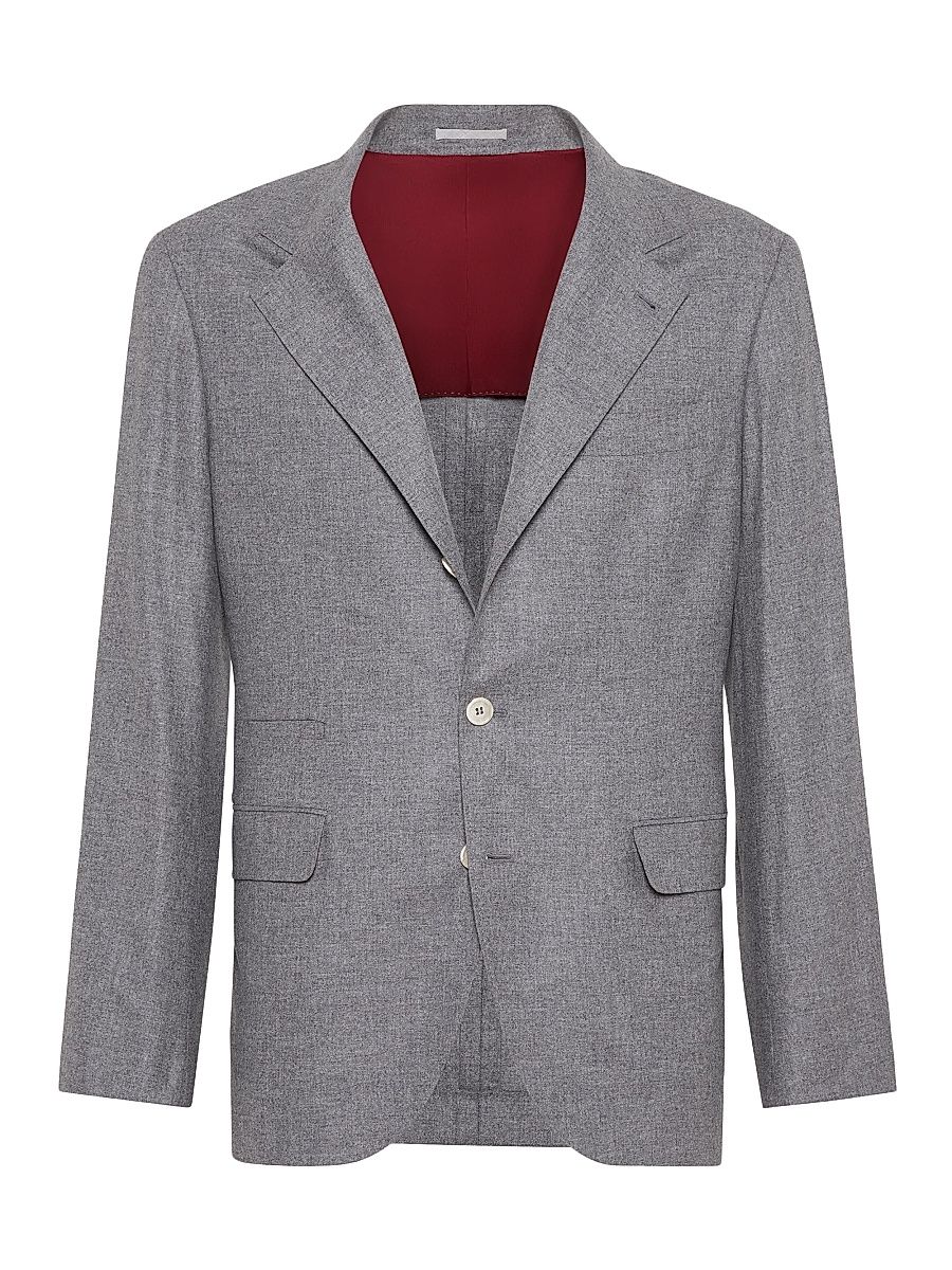 Men's Cashmere and Silk Lightweight Flannel Deconstructed Blazer - Grey - Size 48