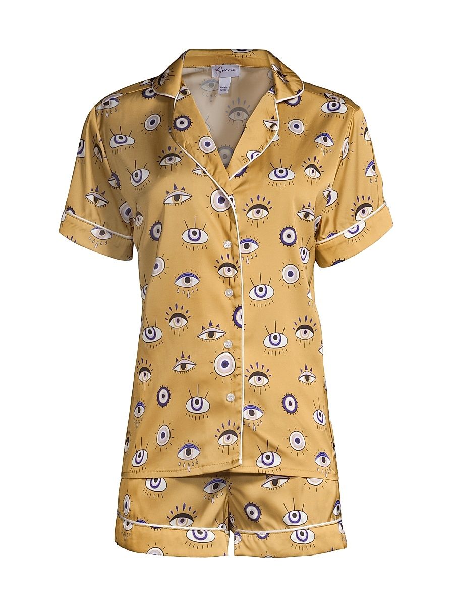 Women's Two-Piece Amara Evil Eye Shorts Pajama Set - Bronze Gold - Size XL