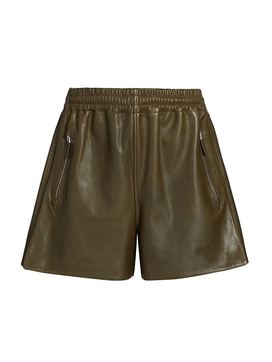 Women's Leather Combat Shorts - Olive - Size Medium
