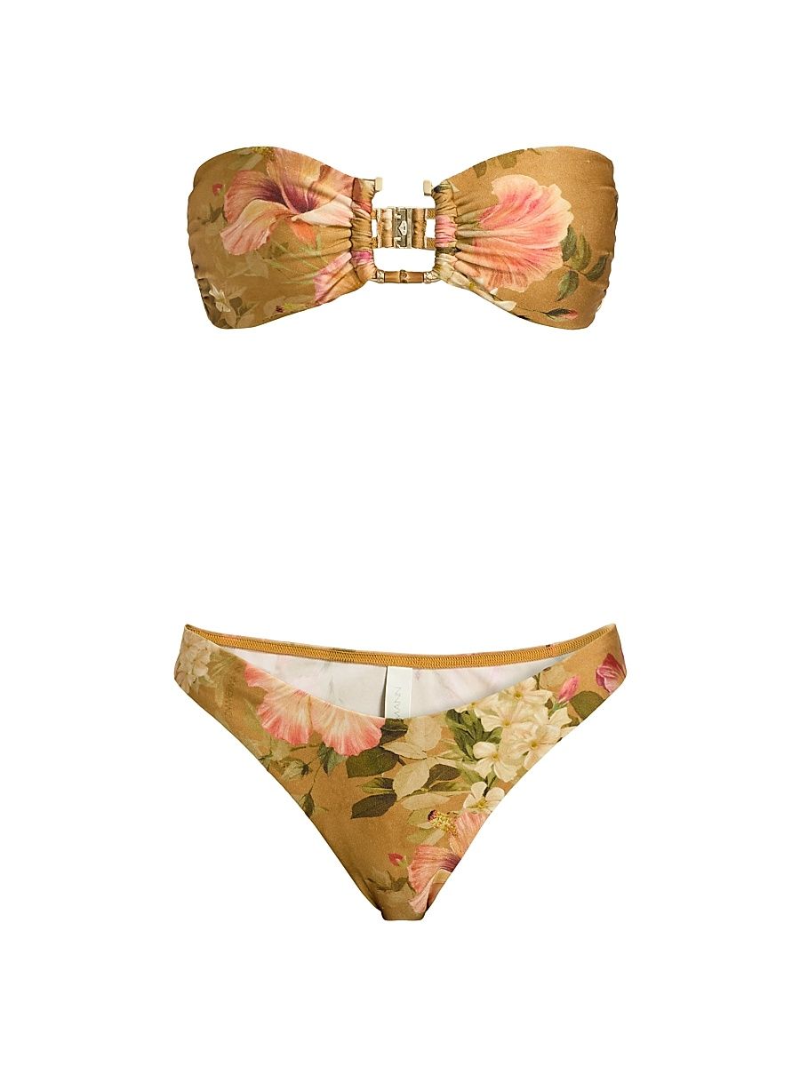 Women's Mahon Bamboo-Trim Bikini - Tan Hibiscus - Size 8