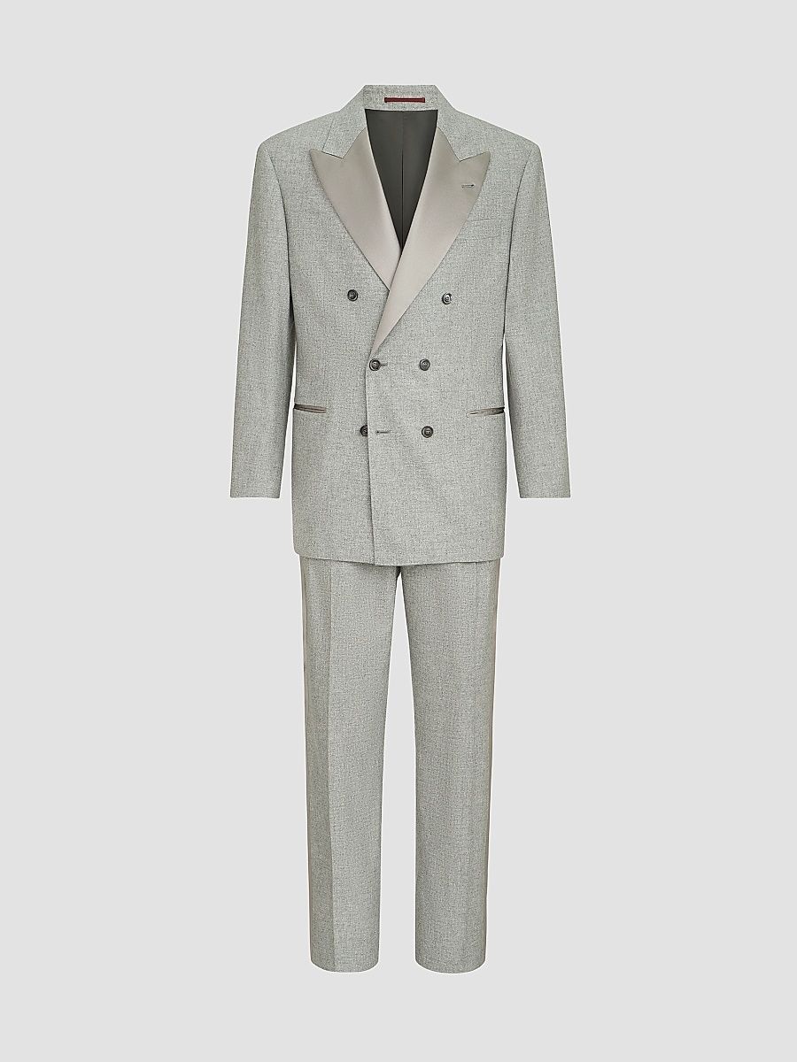 Men's Cashmere and Silk Lightweight Flannel Tuxedo - Grey - Size 46