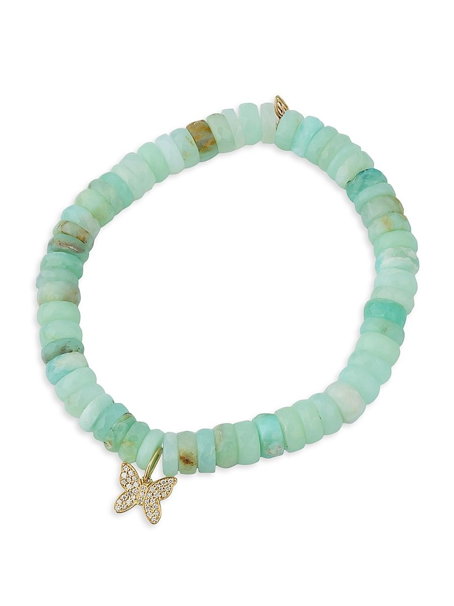 Women's 14K Yellow Gold, Peruvian Opal & 0.08 TCW Diamond Bracelet - Green