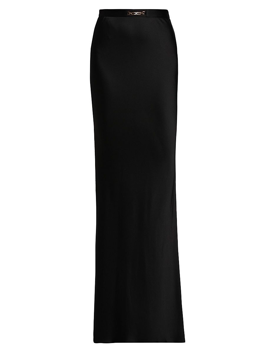 Women's Jewel-Detailed Satin Crêpe Maxi Skirt - Nero - Size 6