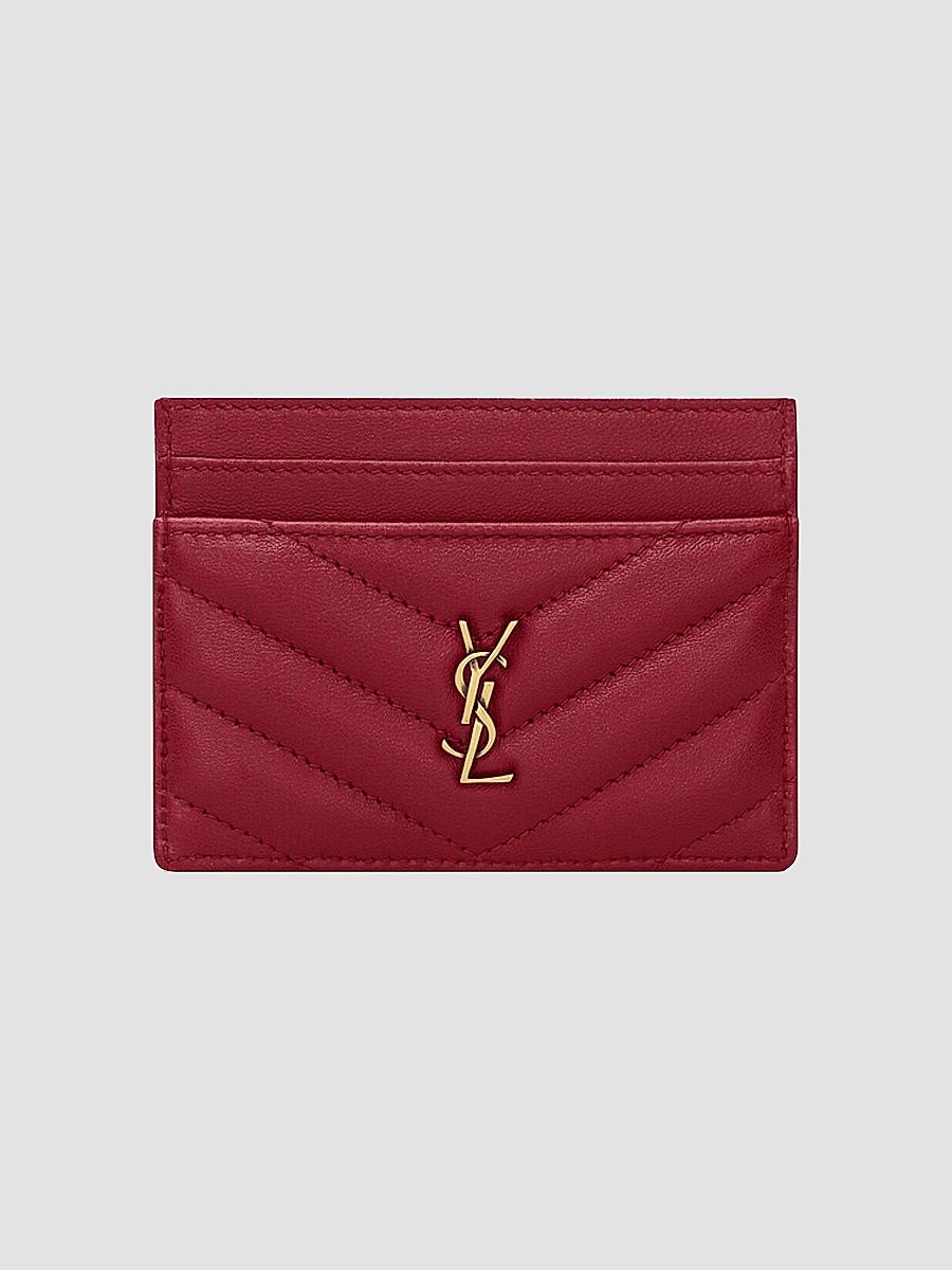 Saint Laurent Women's Cassandre Card Case in Lambskin Leather - Deeply Red