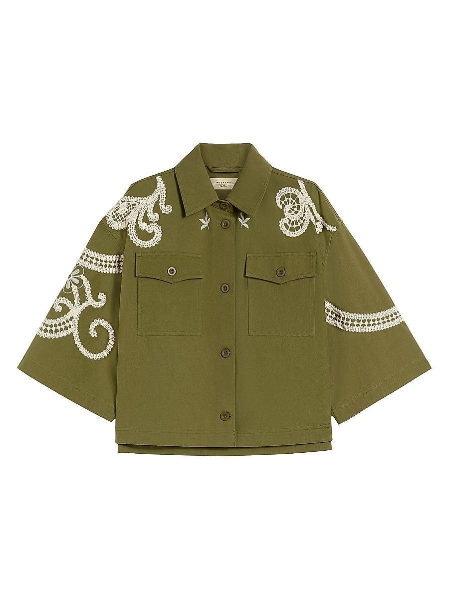 Women's Cotton Canvas Jacket with Embroideries - Kakhi - Size 14