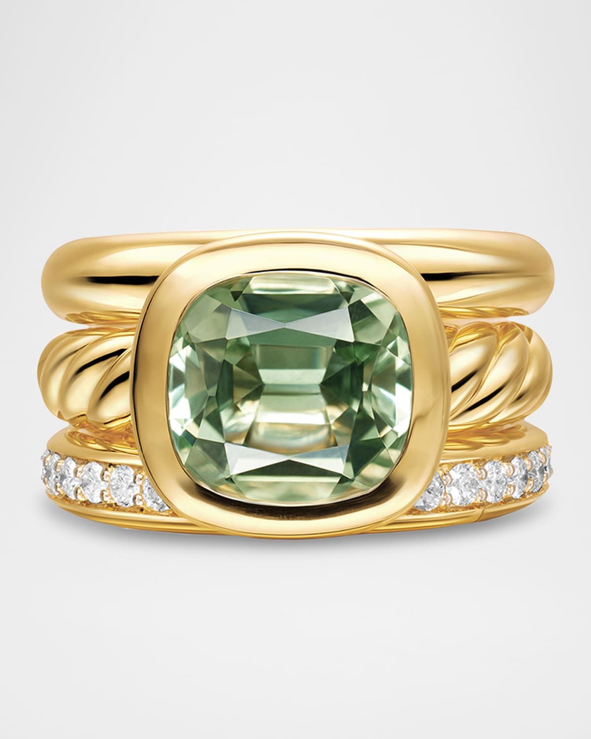 DY Mercer 3 Row Stone Ring with Diamonds in 18K Gold