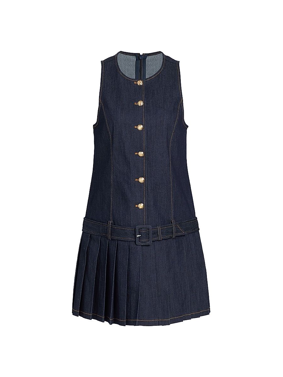 Women's Elyse Belted Pleated Denim Minidress - Indigo - Size 14