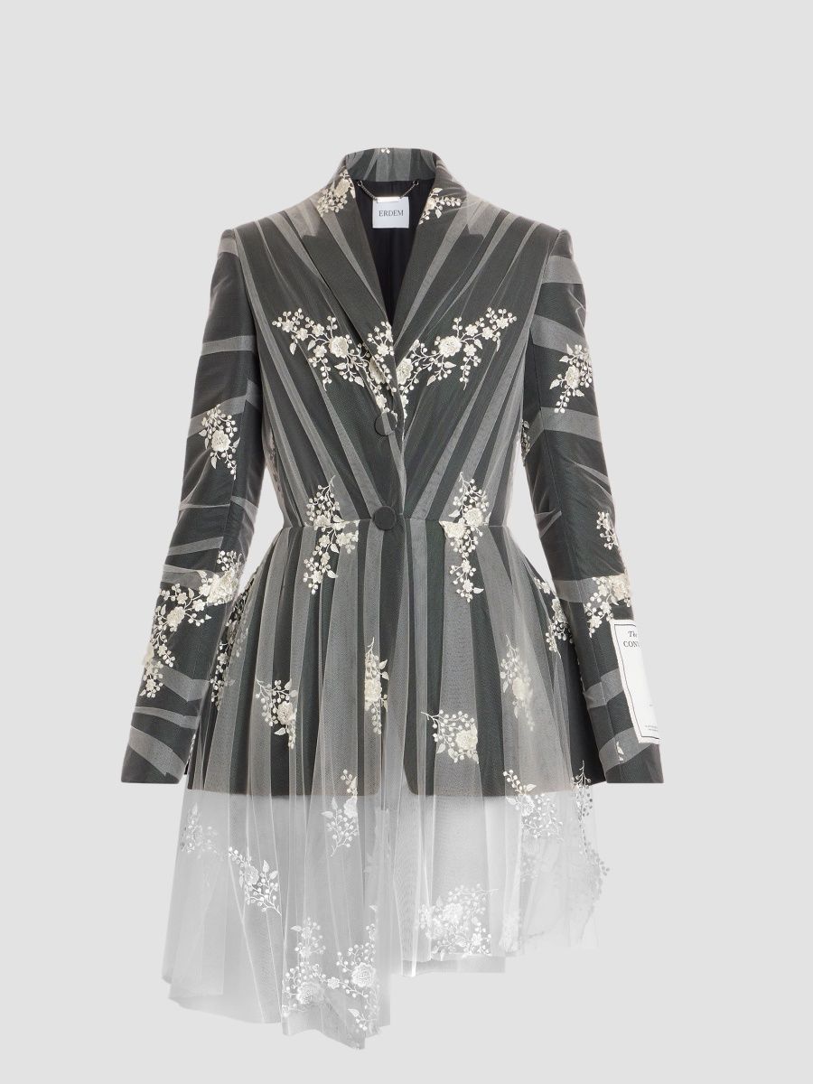 Erdem Women's Embroidered Tulle & Wool Single-Breasted Blazer - Ivory - Size 6
