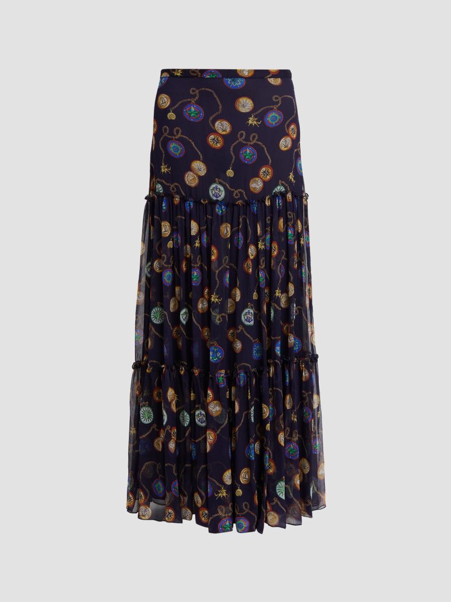 Etro Women's Status Printed Silk Crepe Tiered Maxi Skirt - Blue Multicolor - Size 14