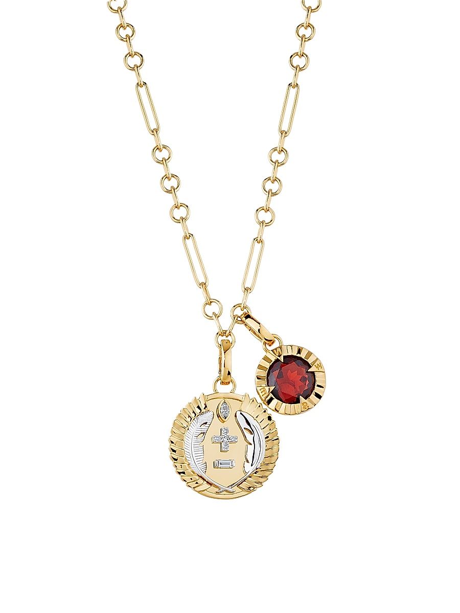 Women's Internal Compass & Vivacity 18K Yellow Gold & Garnet Mixed Clip Chain Necklace - Yellow Gold