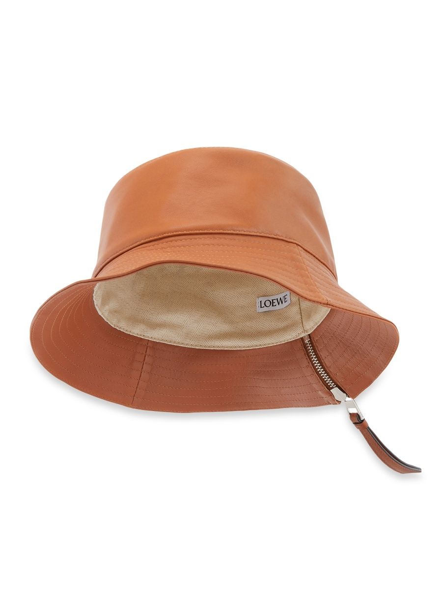 LOEWE Women's Leather Logo Bucket Hat - Tan - Size Small