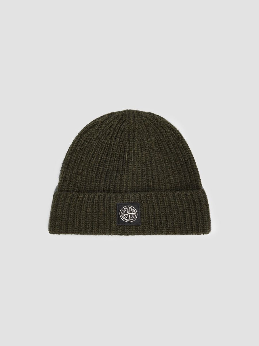 Stone Island Men's Rib-Knit Wool Beanie - Military Green Melange