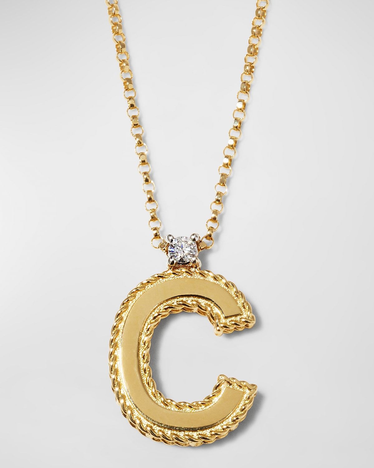 Princess 18K Yellow Gold Diamond Initial Necklace, C