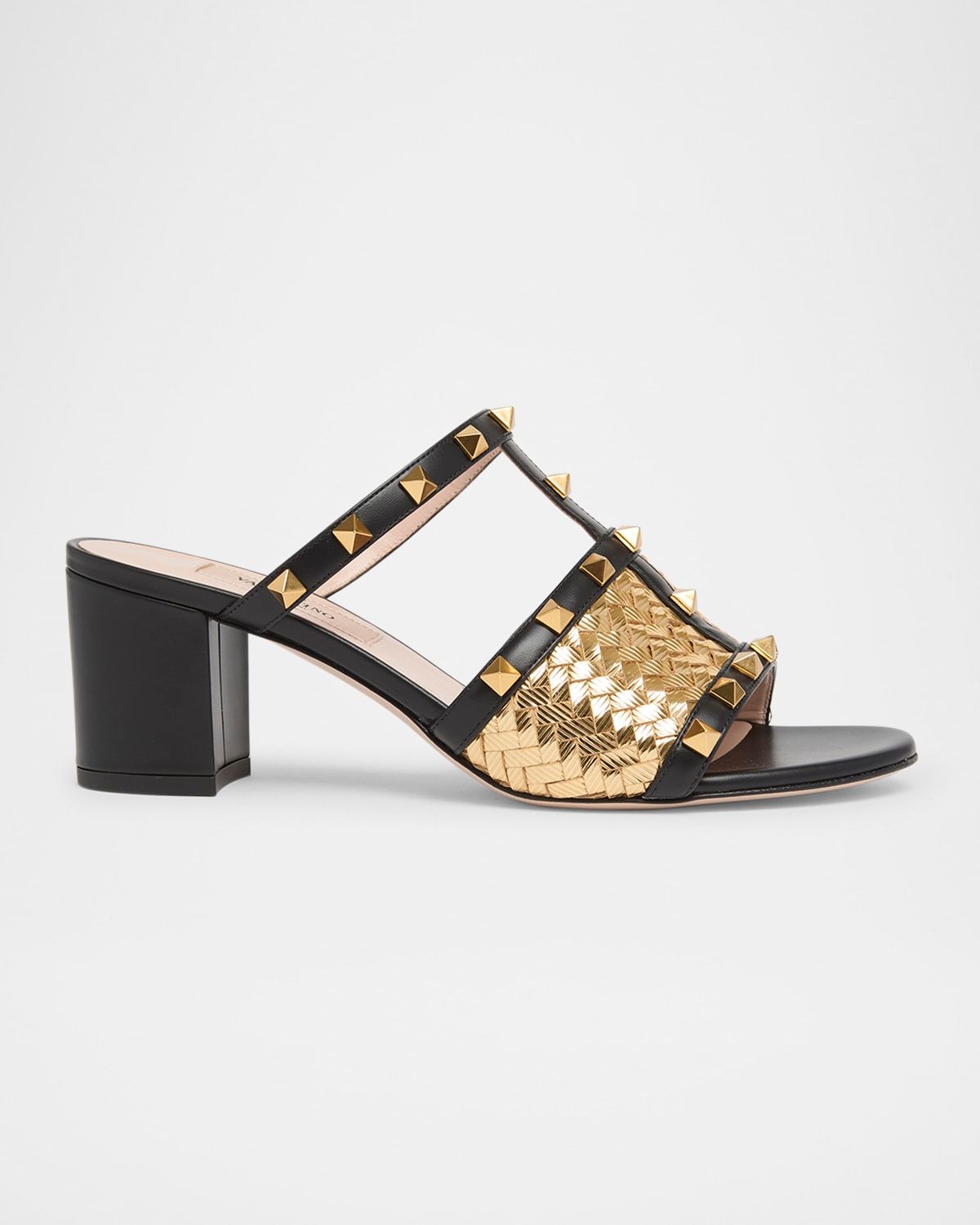 60mm Rockstud Intreccio Metallic Nappa Leather Slide Sandals