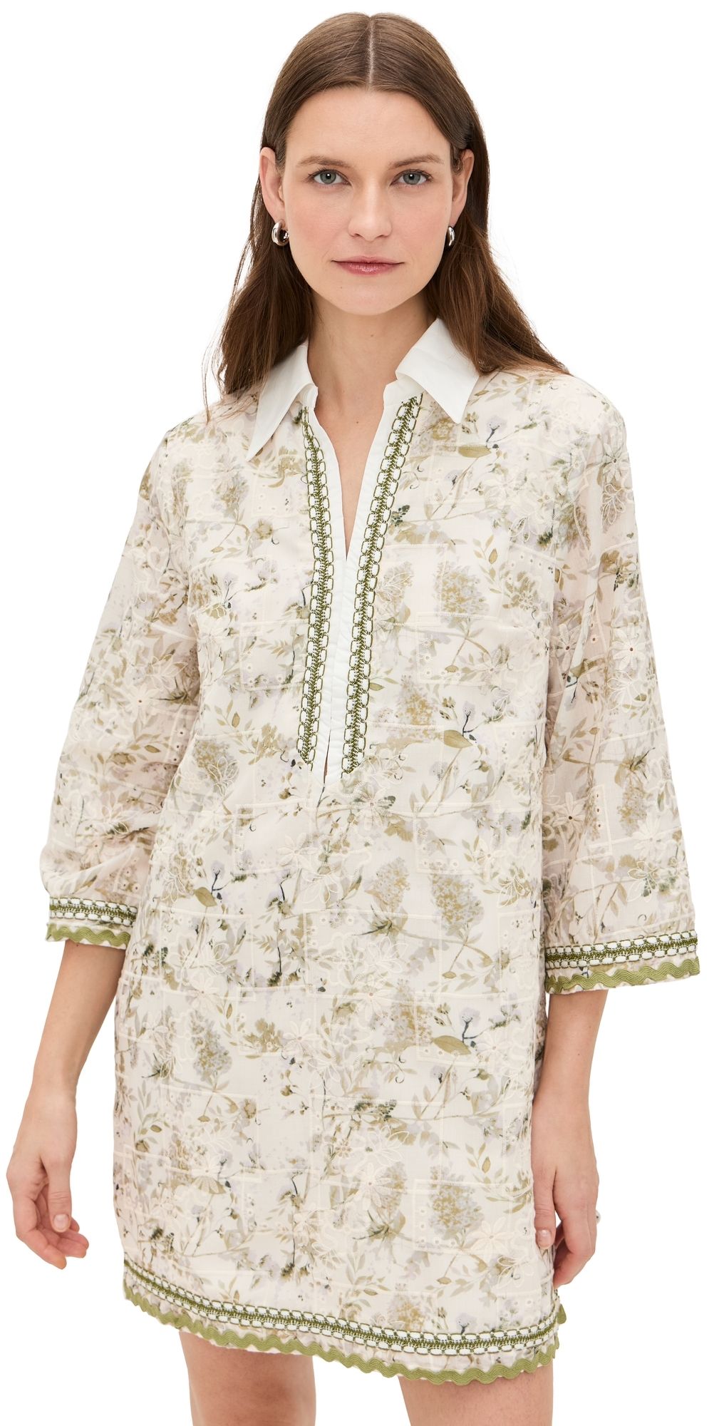 English Factory Floral Embroidery Mini Dress Green Multi S