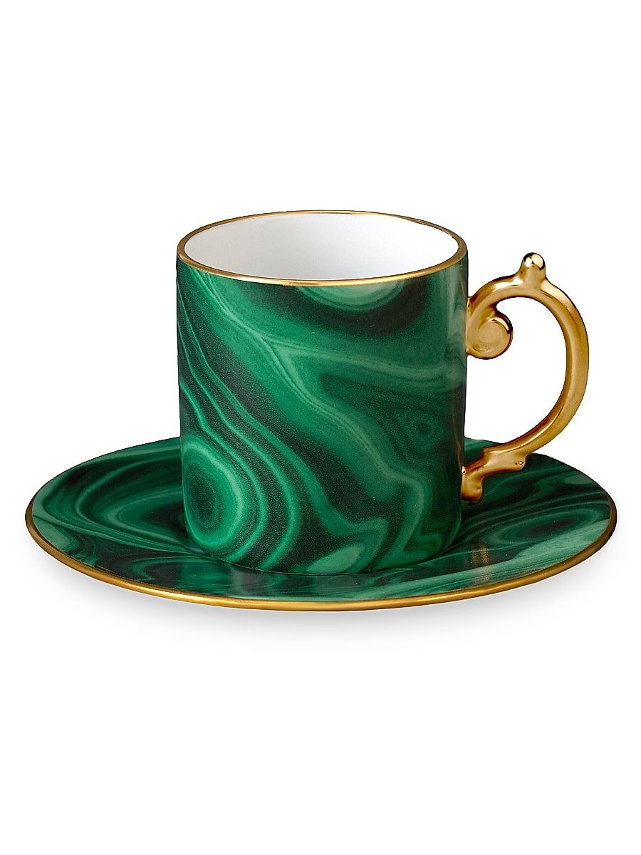Malachite-Effect Porcelain Espresso Cup & Saucer Set