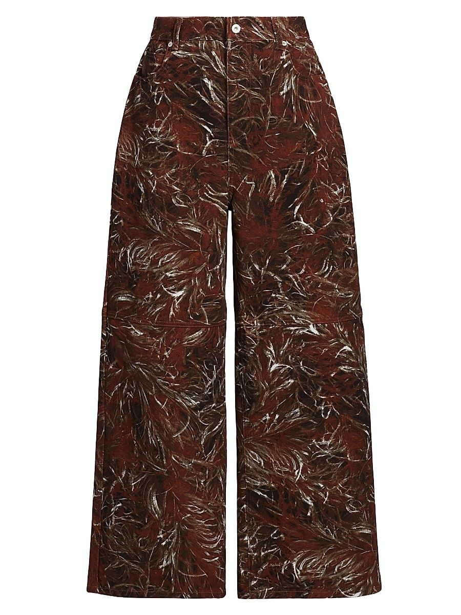 Women's LOEWE x Paula's Ibiza Feather-Print High-Rise Wide-Leg Jeans - Dark Brown White - Size 8
