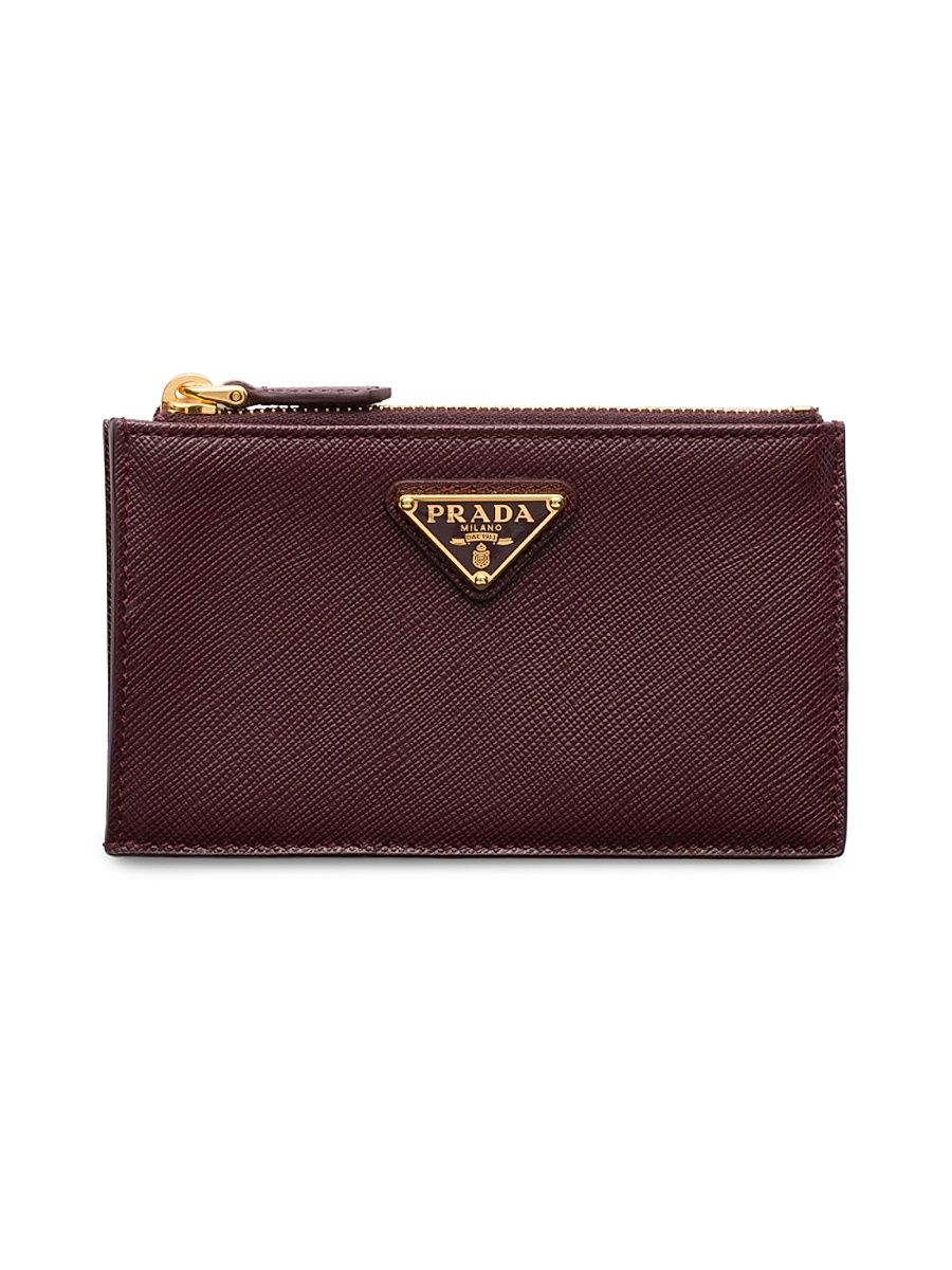 Women's Saffiano Leather Card Holder - Dark Red