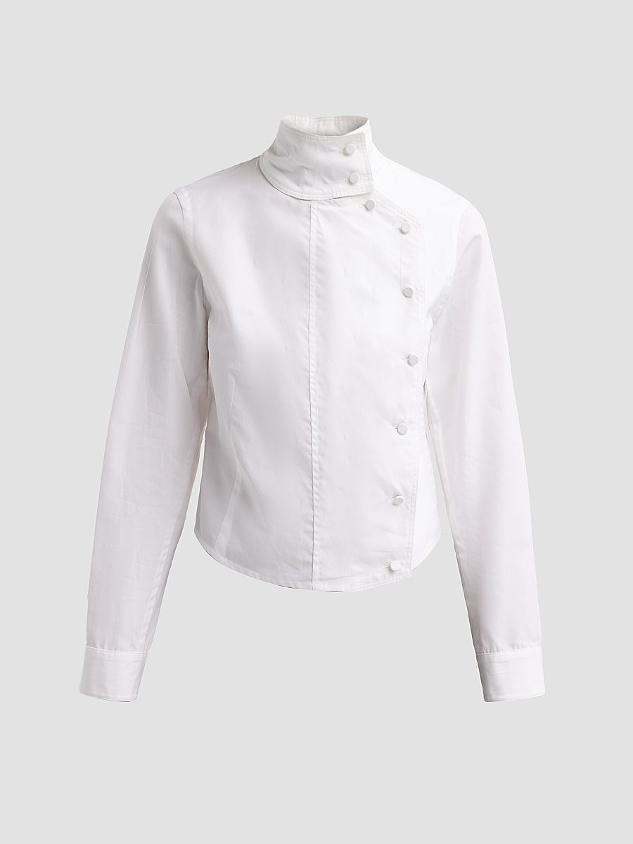 Women's Asymmetrical Front Cotton Shirt - White - Size XS