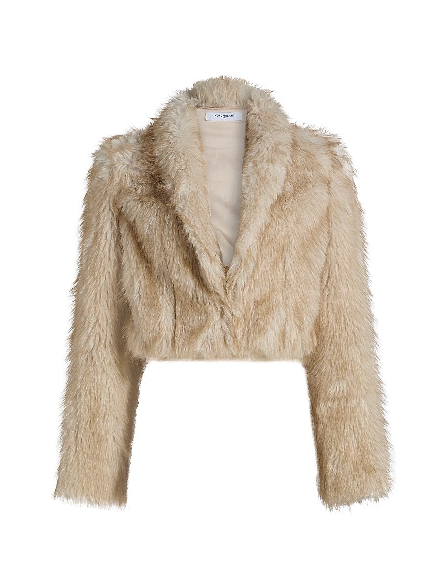 Women's Uma Faux-Fur Cropped Jacket - Ivory - Size XS