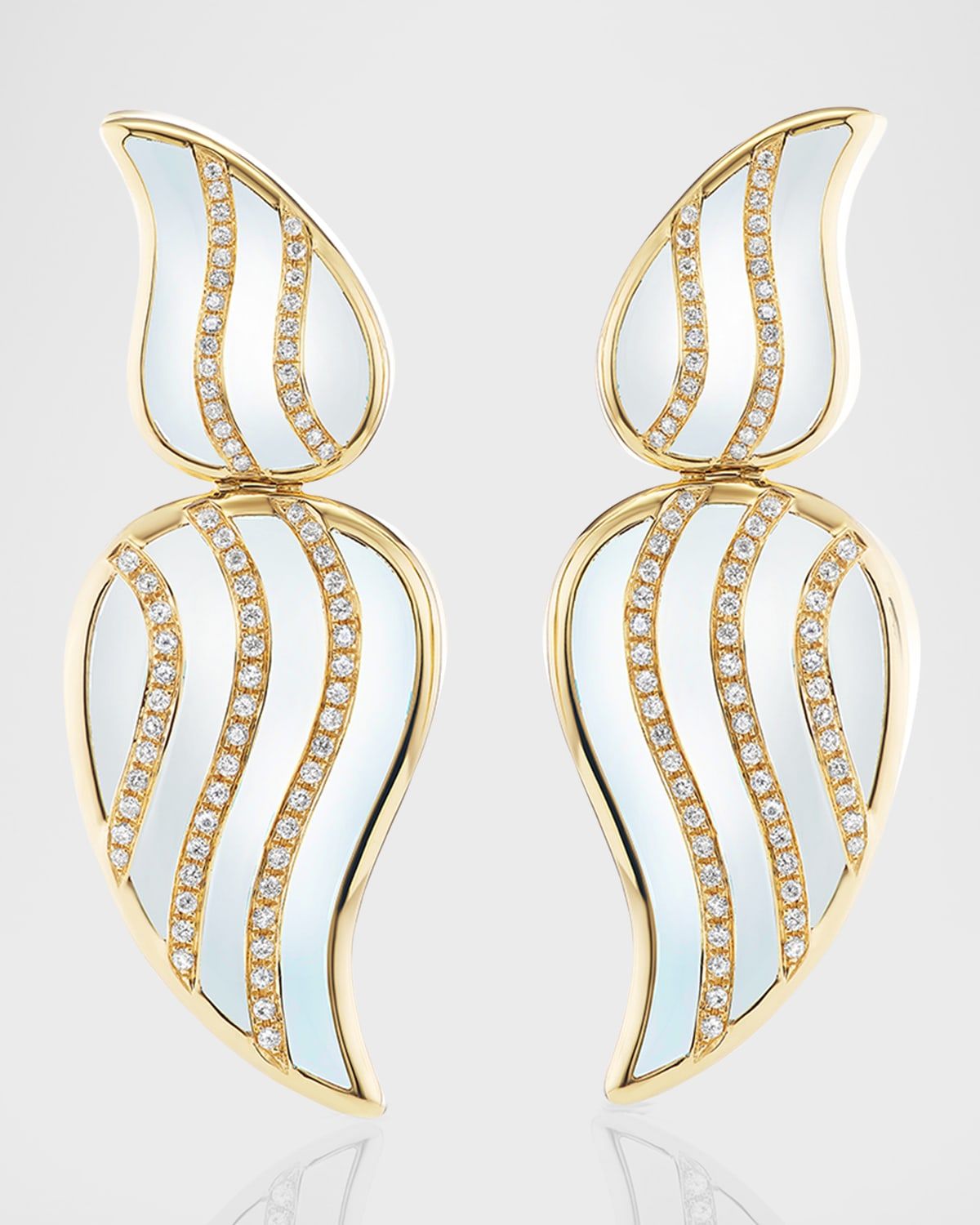 18K Yellow Gold Stardust Statement Earrings with Mother Of Pearl and GH-SI Diamonds