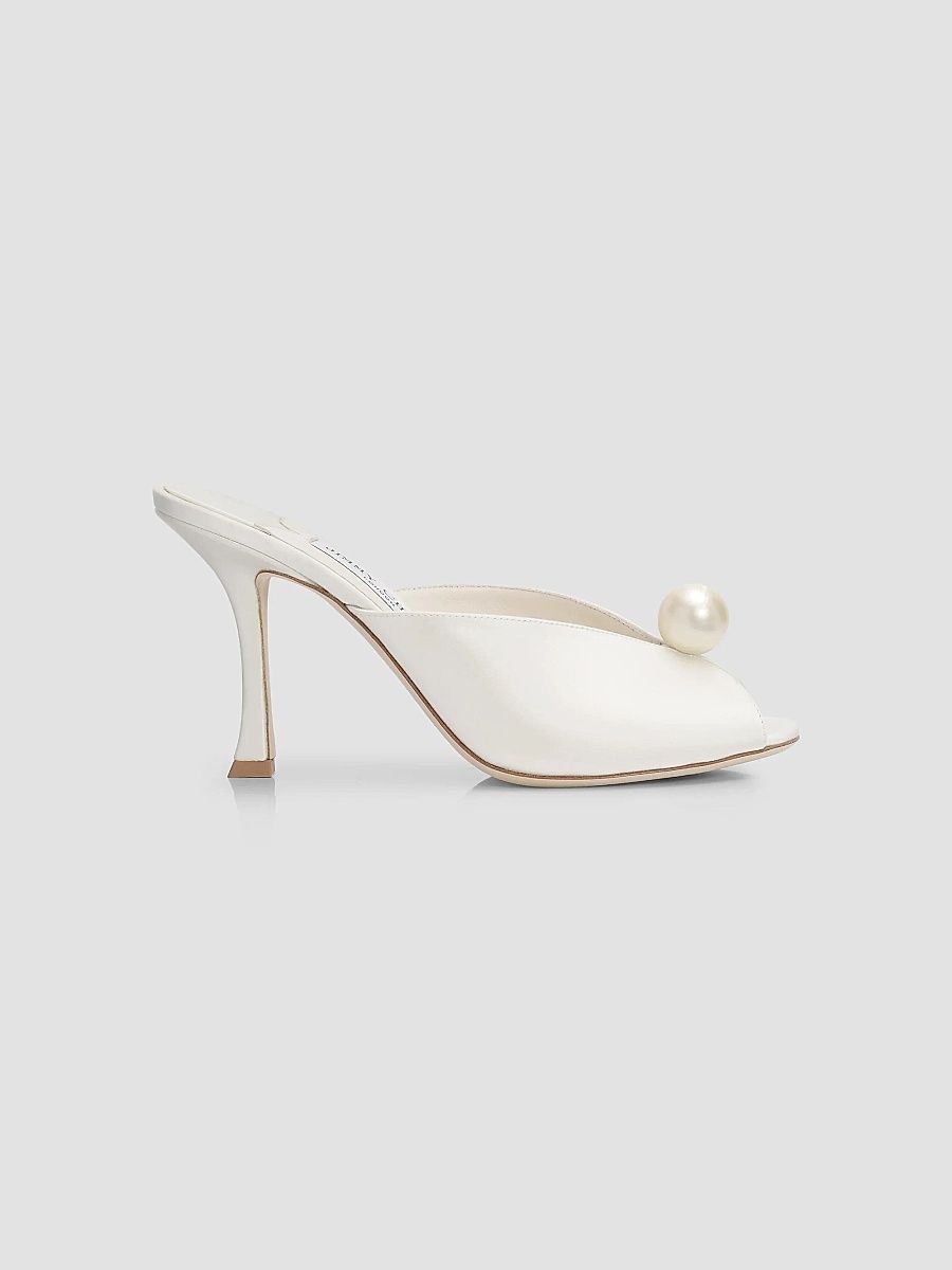 Jimmy Choo Women's Ziri 90MM Imitation-Pearl Satin Mules - Ivory - Size 9