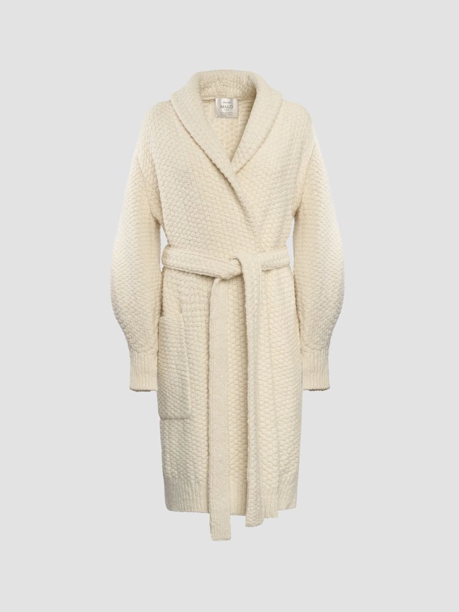 Malo Women's Rice-Stitch Wool-Cashmere Tie-Waist Cardigan - Ecru - Size Large