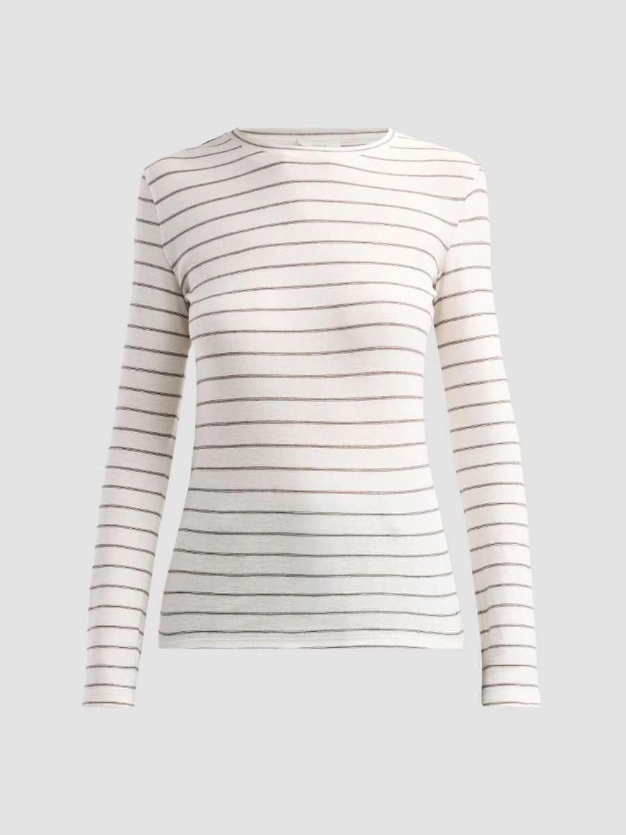 Vince Women's Striped Cotton Long-Sleeve Top - Off White Combo - Size XXS