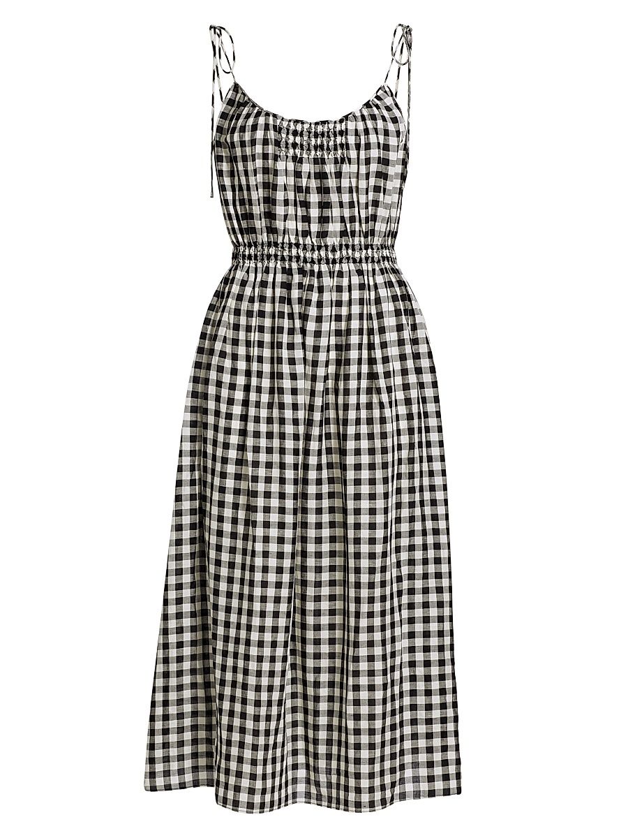 Women's Leslie Gingham Smoked Midi-Dress - Black Marilyn Gingham - Size XXS