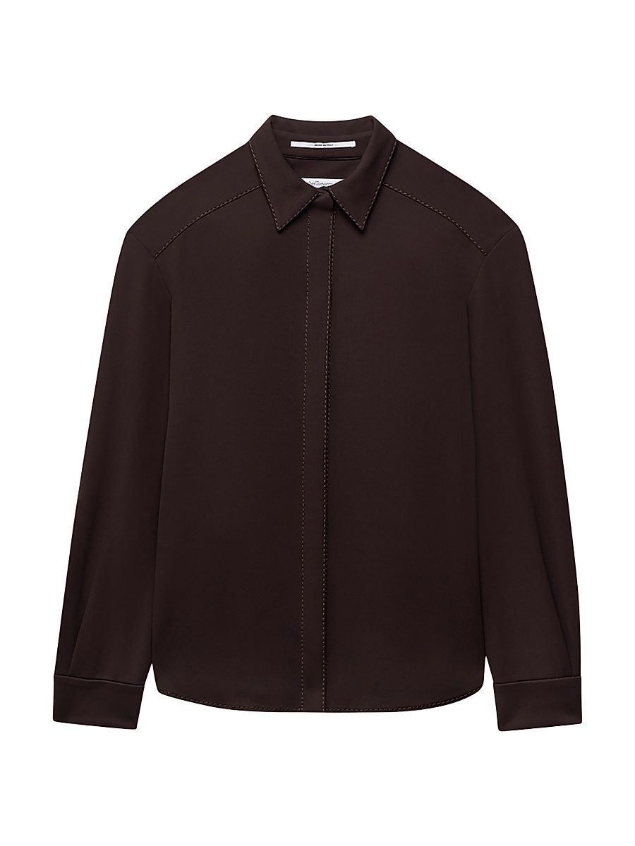 Women's Fluid Jersey Blouse Top - Dark Chocolate - Size Large