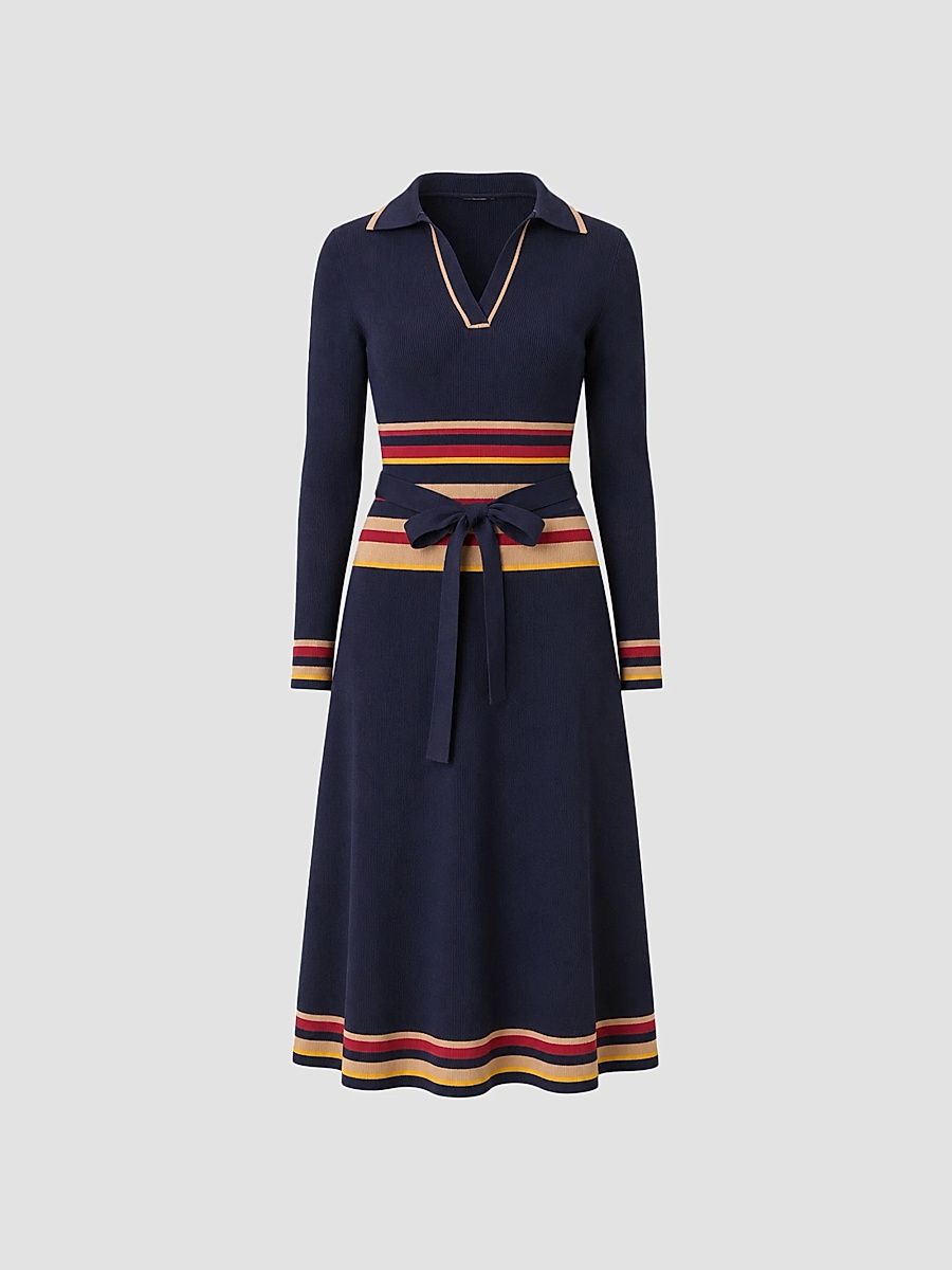 Shoshanna Women's Milner Striped Knit Polo Midi Dress - Navy Multi - Size XL