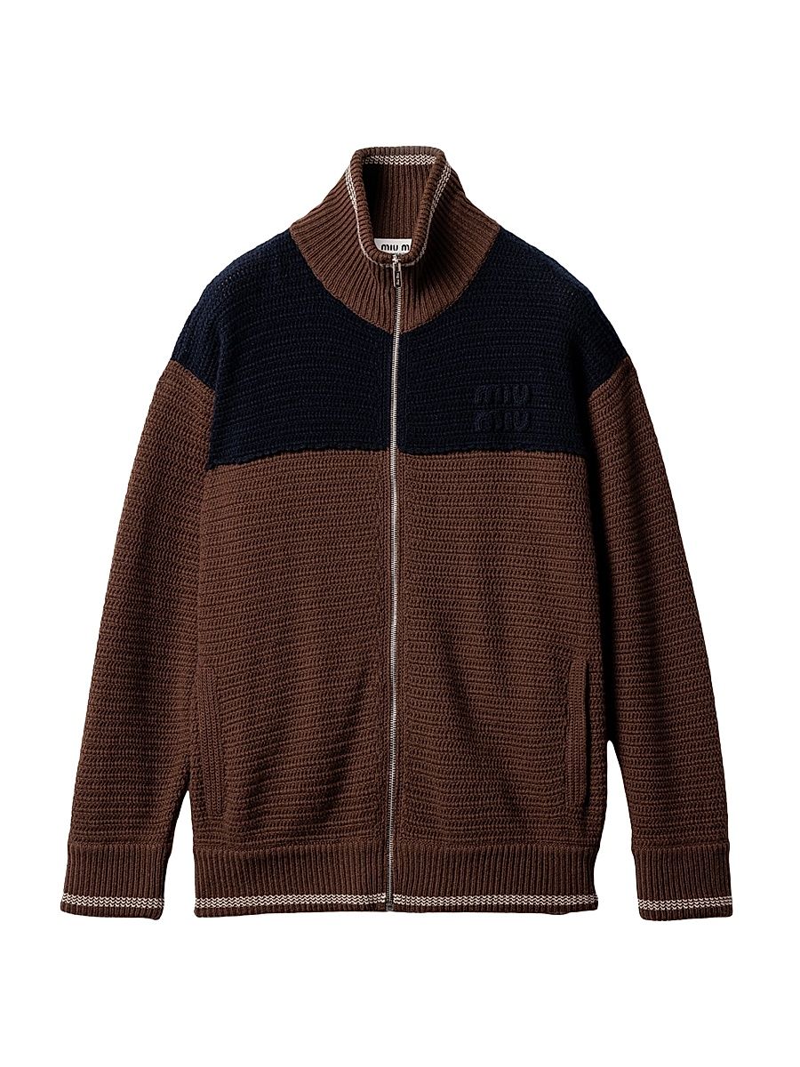 Women's Cashmere Zipper Cardigan - Brown - Size 8