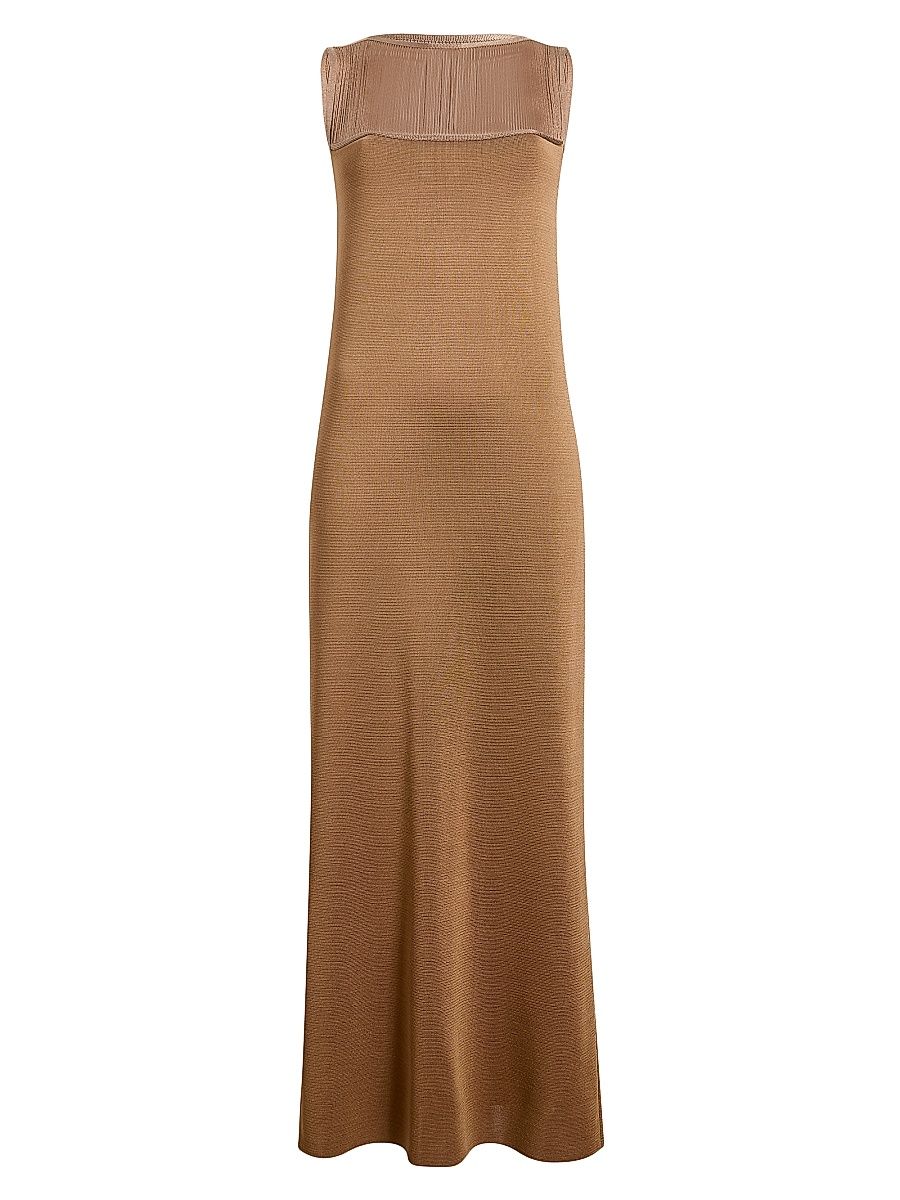 Women's Ruslan Fringed Satin Sleeveless Maxi Dress - Almond - Size Large
