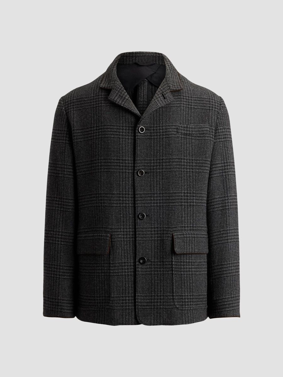 Ralph Lauren Purple Label Men's The Stables Glen Check Wool-Cashmere Jacket - Dark Grey Multi - Size 48