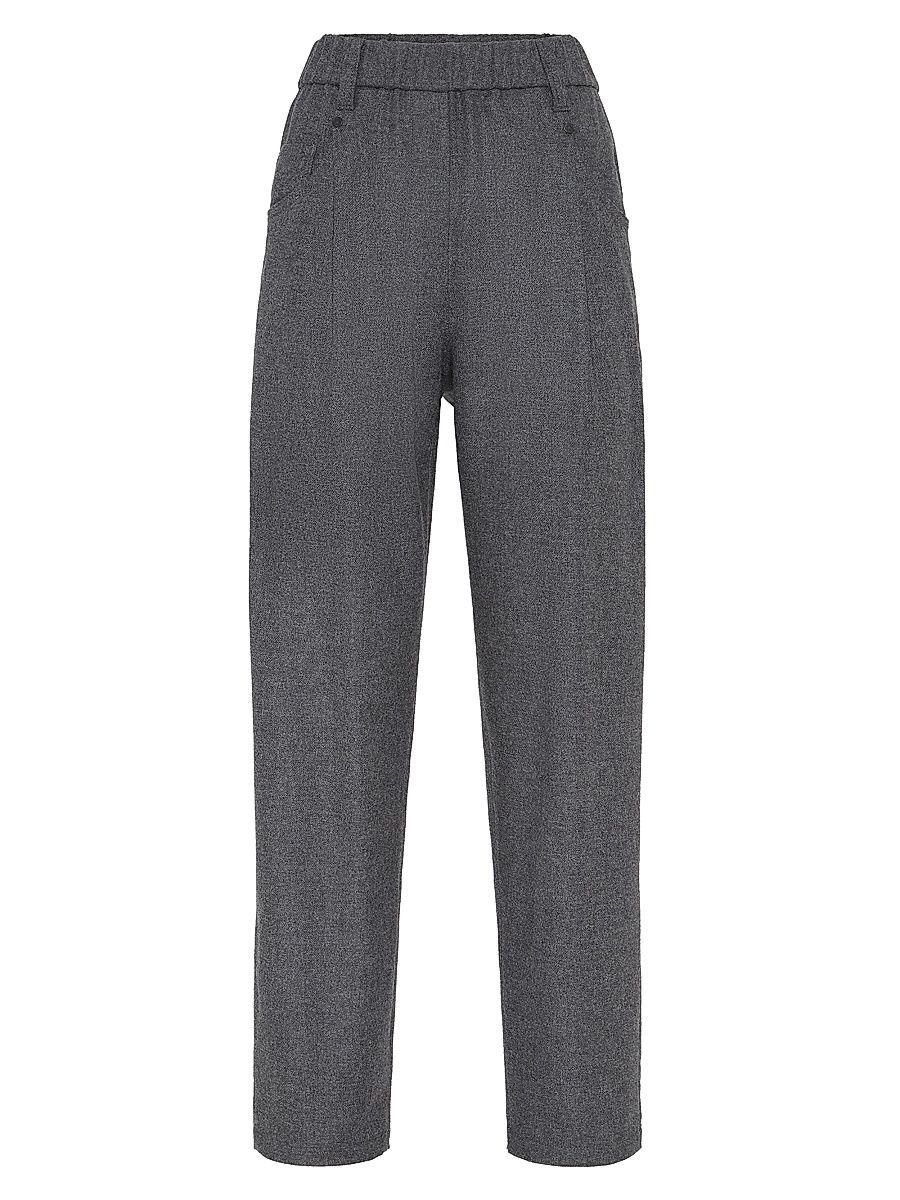 Women's Virgin Wool and Cashmere Twill Flannel Baggy Trousers - Lead - Size 16