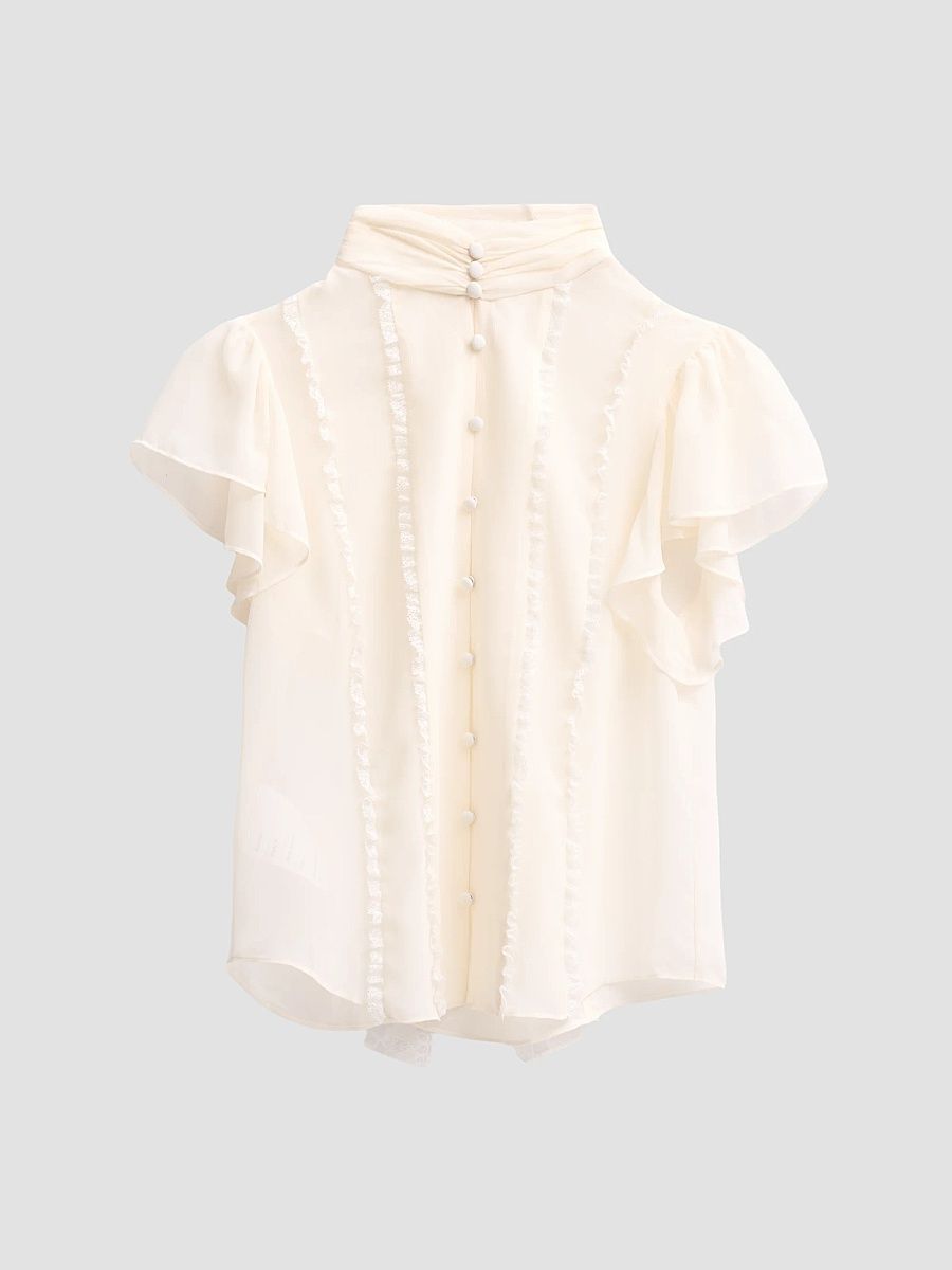Women's Virelle Lace-Trim Sheer Blouse - Ivory - Size XL