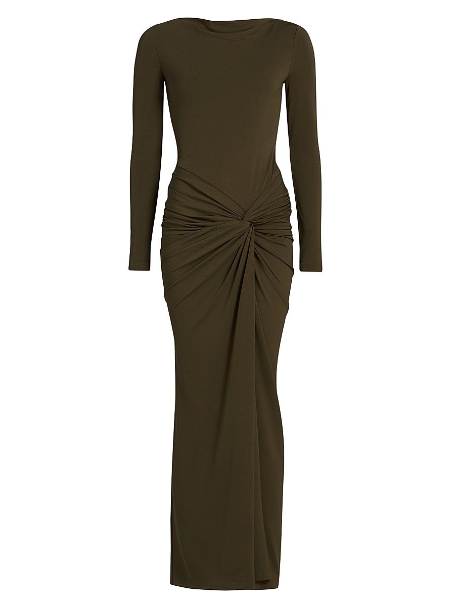 Women's Sarlyn Crepe Long-Sleeve Maxi Dress - Khaki - Size 10
