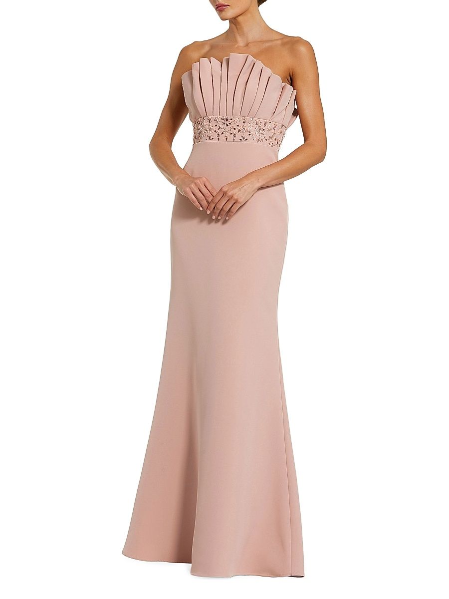 Women's Rhinestone-Beaded Crepe Mermaid Gown - Vintage Lilac - Size 14