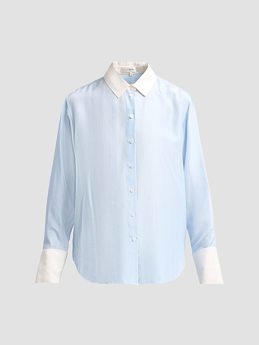 Women's The Standard Striped Silk Shirt - Sky Blue Stripe - Size XL