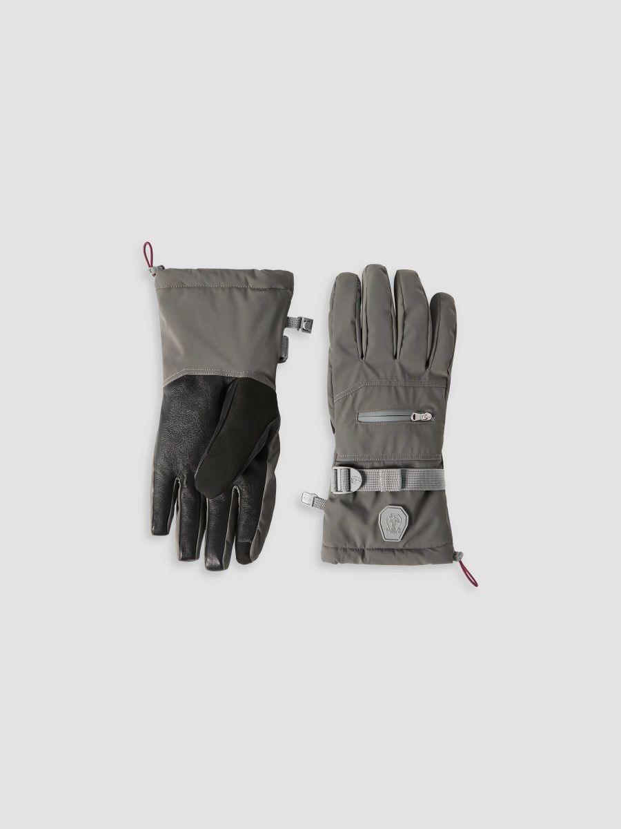 Brunello Cucinelli Men's Bonded Taffeta Mountain Gloves with Logo - Grey - Size Small