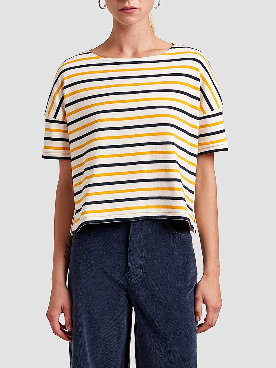 Women's Short Breton T-Shirt - Ecru Multi - Size XS