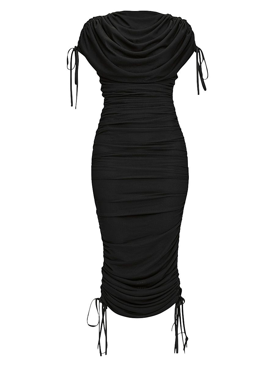 Women's Ratu Ruched Mesh Midi-Dress - Black - Size Medium