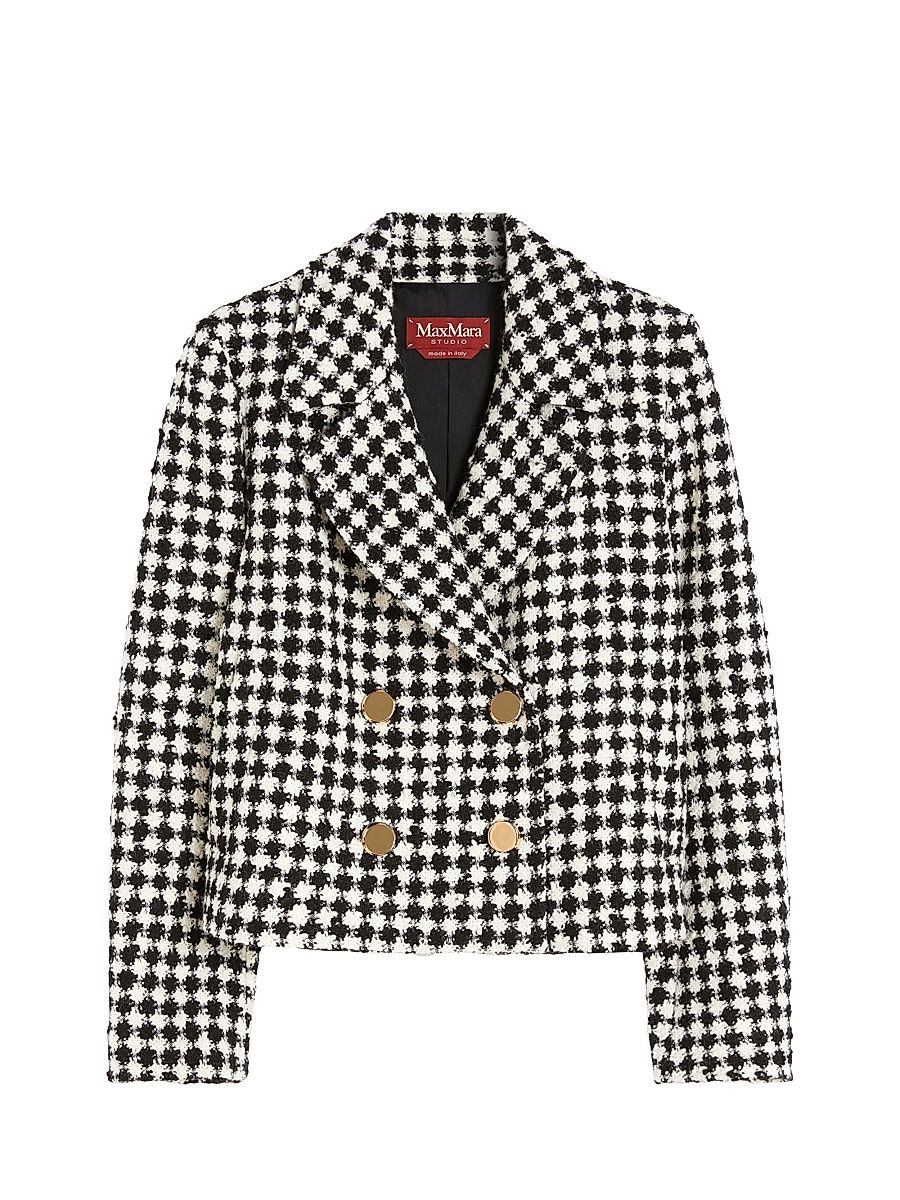 Women's Wool Blend Boxy Jacket - White Black - Size 16