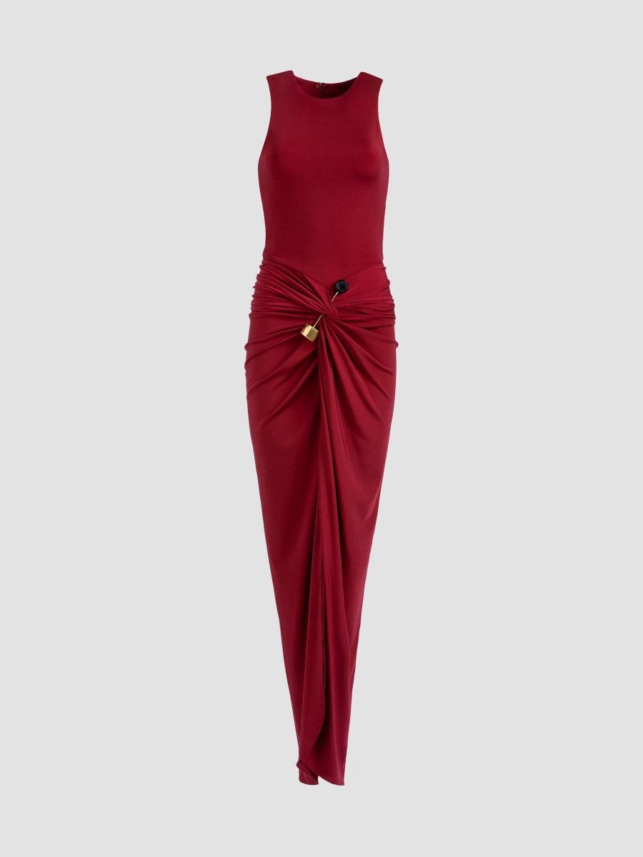 Silvia Tcherassi Women's Leni Jersey Pin Hardware Gown - Burgundy - Size XL