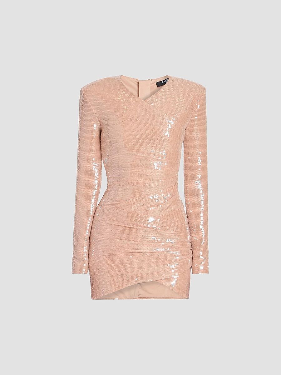 Balmain Women's Sequined Draped Minidress - Rose Pale - Size 12