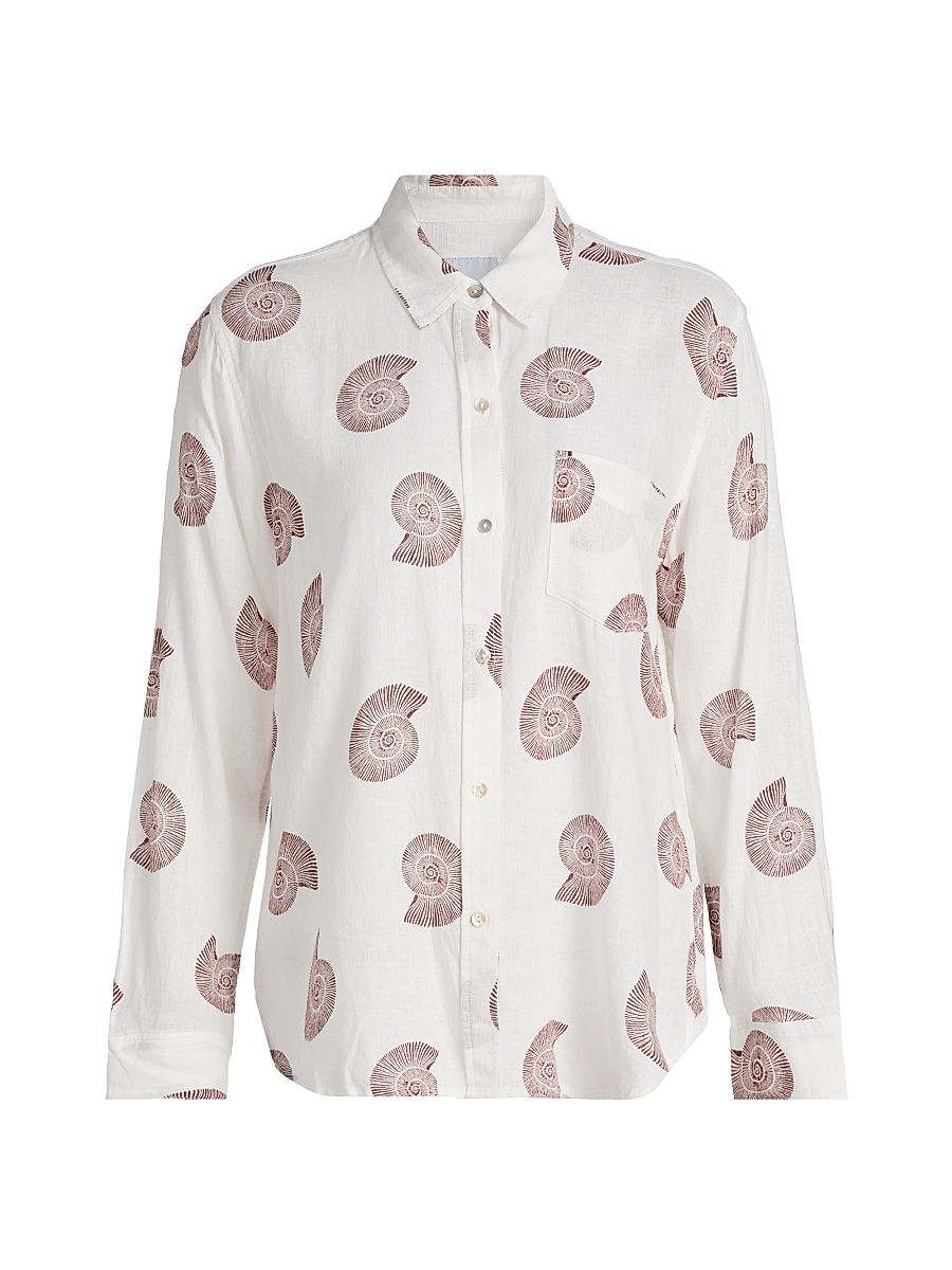Women's Charli Seashell-Print Linen-Blend Shirt - Spiral Shells - Size Small